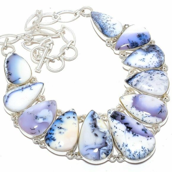 NEW - Dendrite Opal Stone Handmade Sterling Adjustable Necklace - Picture 1 of 5